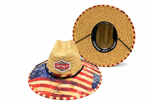 Rusted American Flag Straw Hat